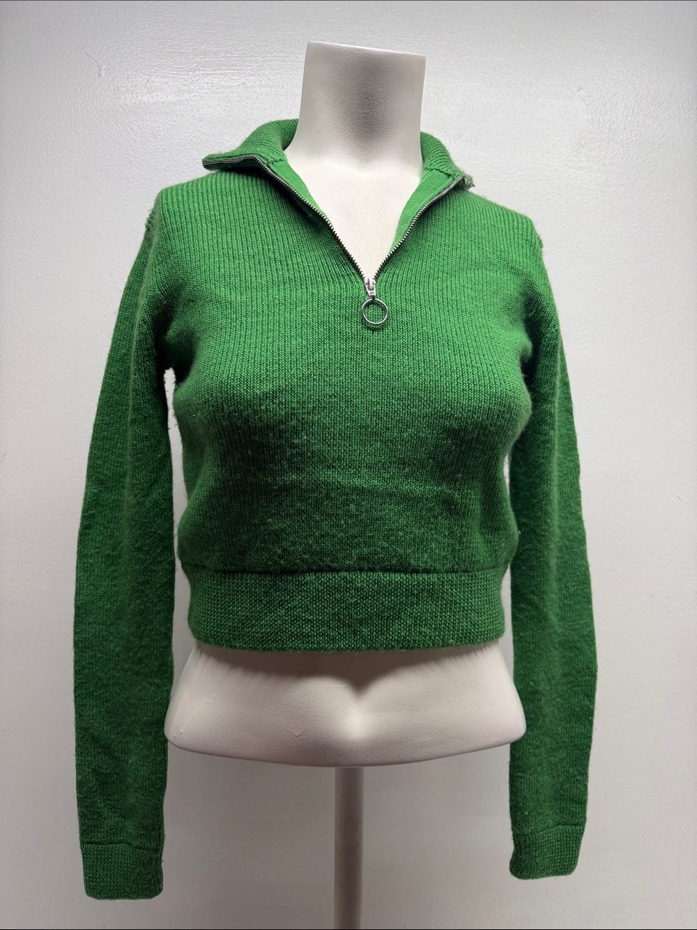 Acne Studios Half Zip Cropped Sweater Jumper Crop Top Collared Green Size Small